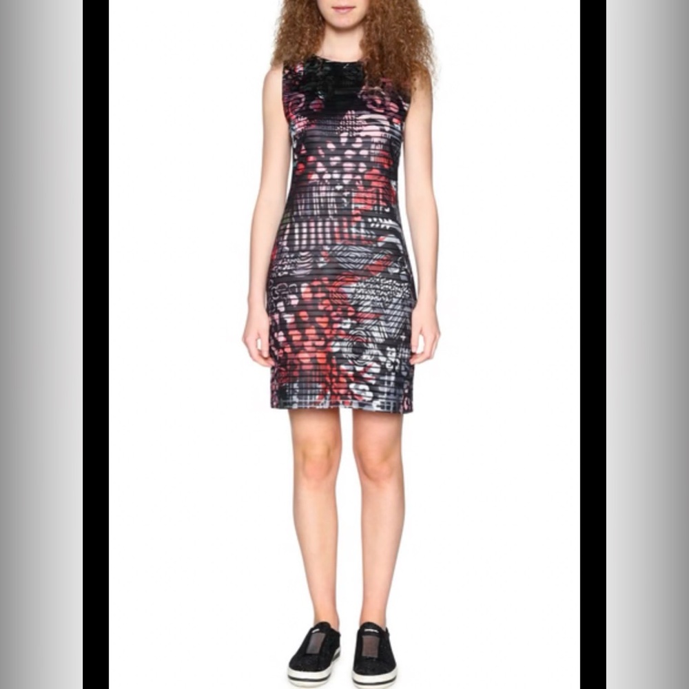 Desigual Black and Red Patterned Mini Dress